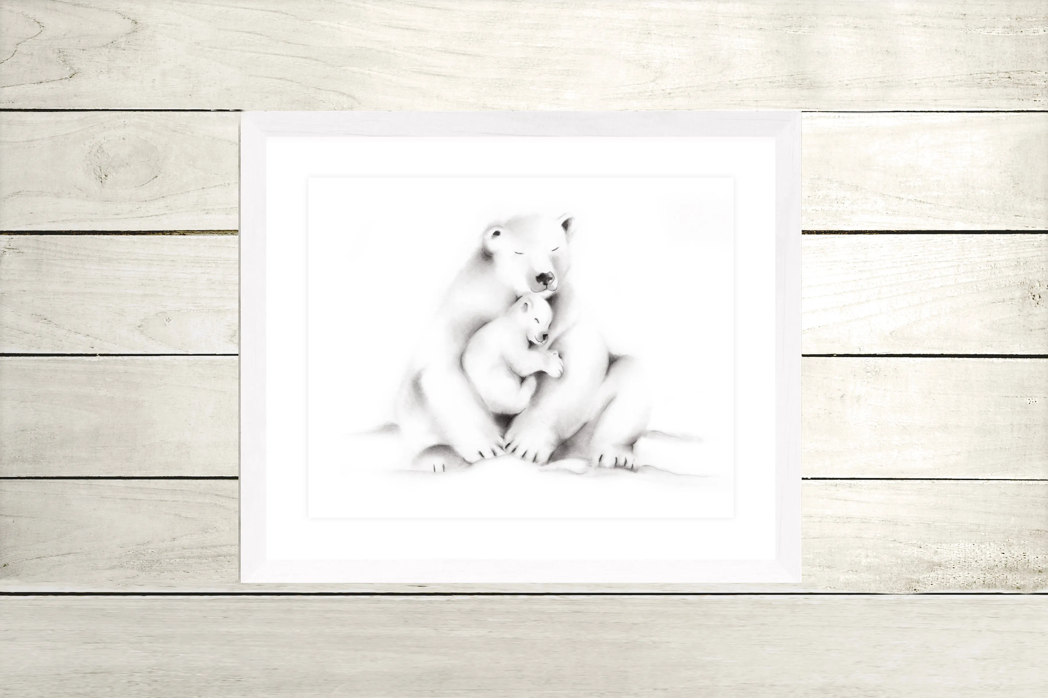 Polar Bear Family Pencil Drawing Print