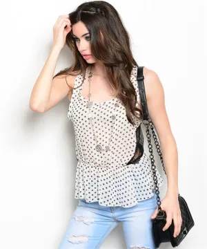 Polka Dot Peplum Blouse | White
