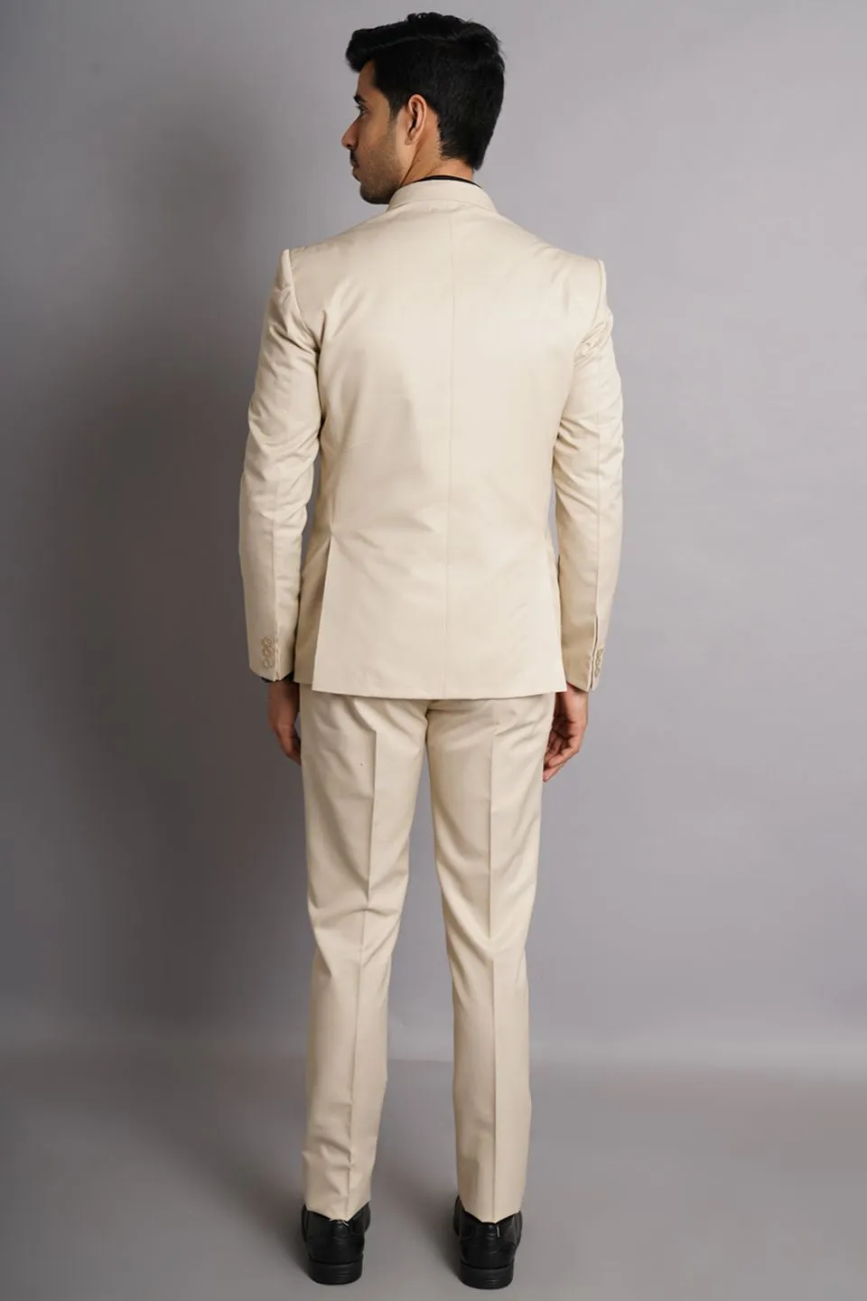 Poly Viscose Beige Solid Two Piece Suit