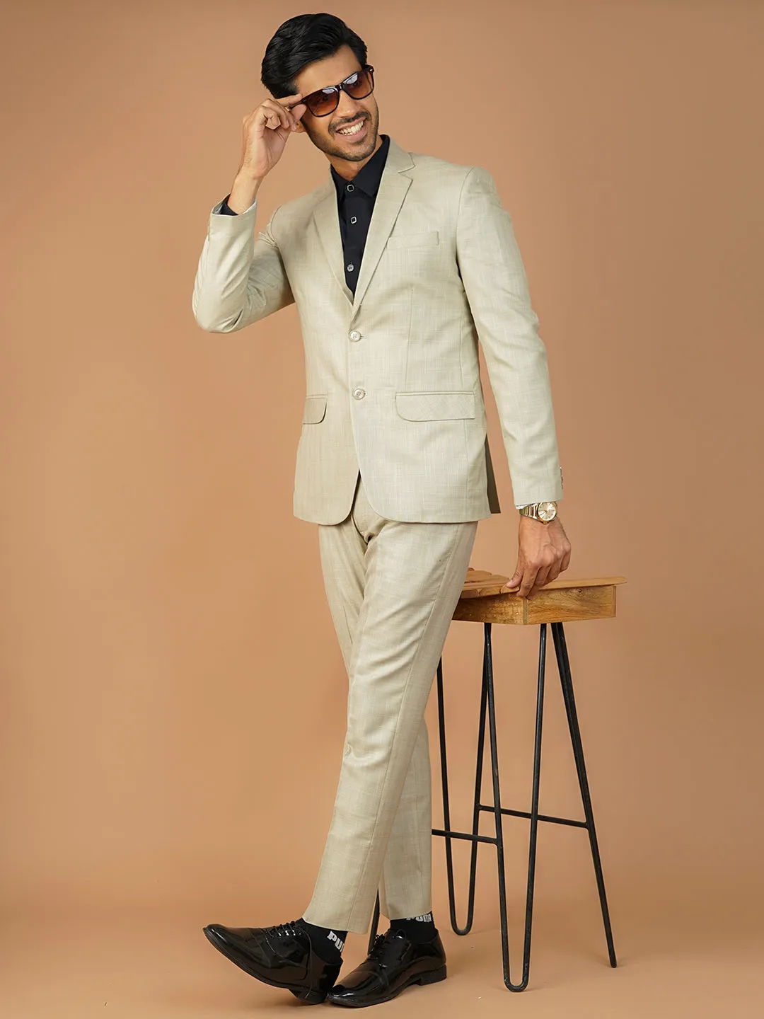 Poly Viscose Beige Two Piece Suit