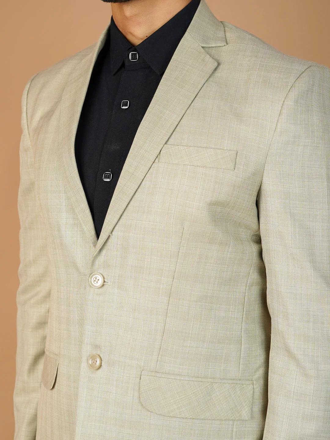 Poly Viscose Beige Two Piece Suit