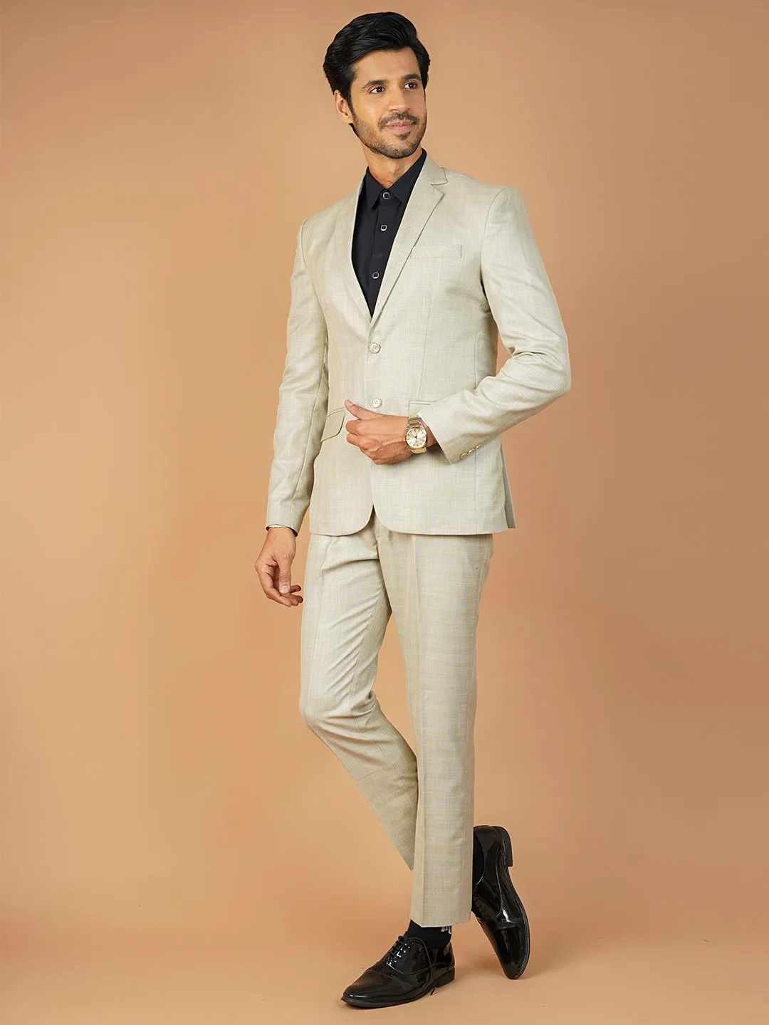 Poly Viscose Beige Two Piece Suit