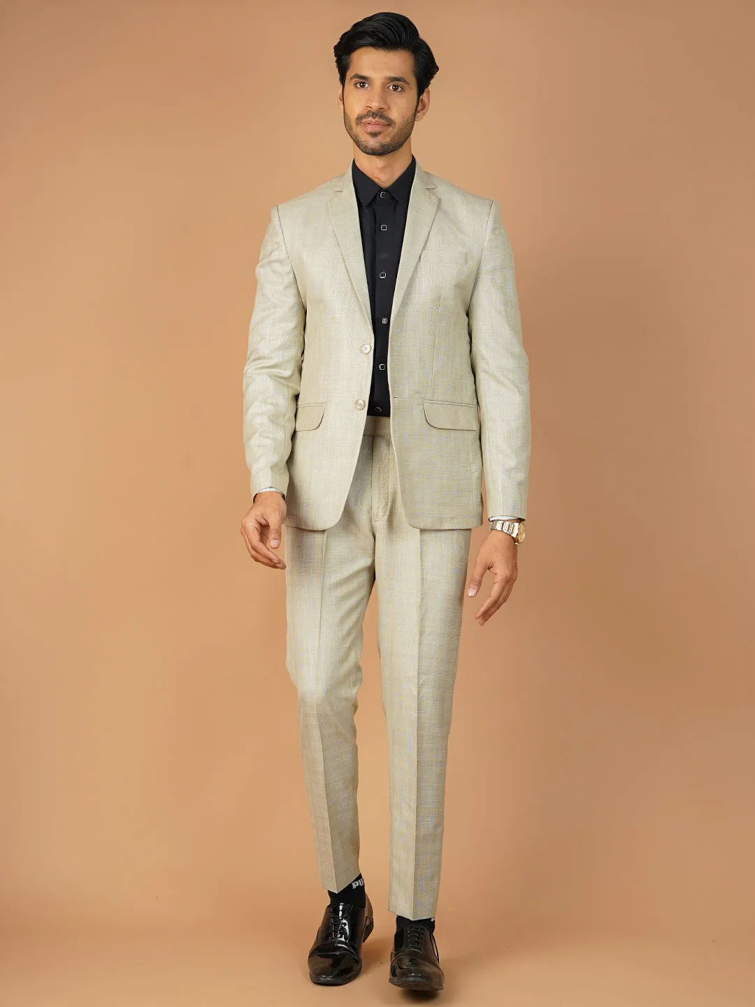 Poly Viscose Beige Two Piece Suit