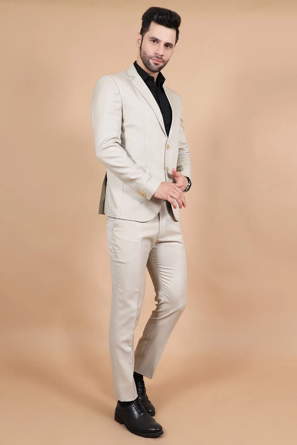 Polyester Cotton Beige Two Piece Suit