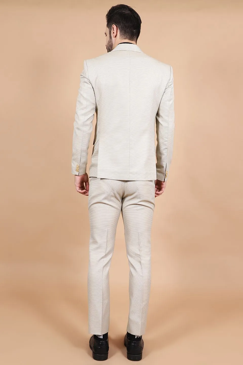 Polyester Cotton Beige Two Piece Suit