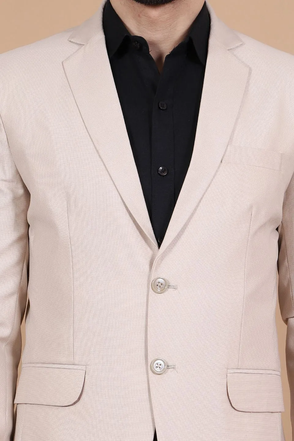 Polyester Cotton Beige Two Piece Suit