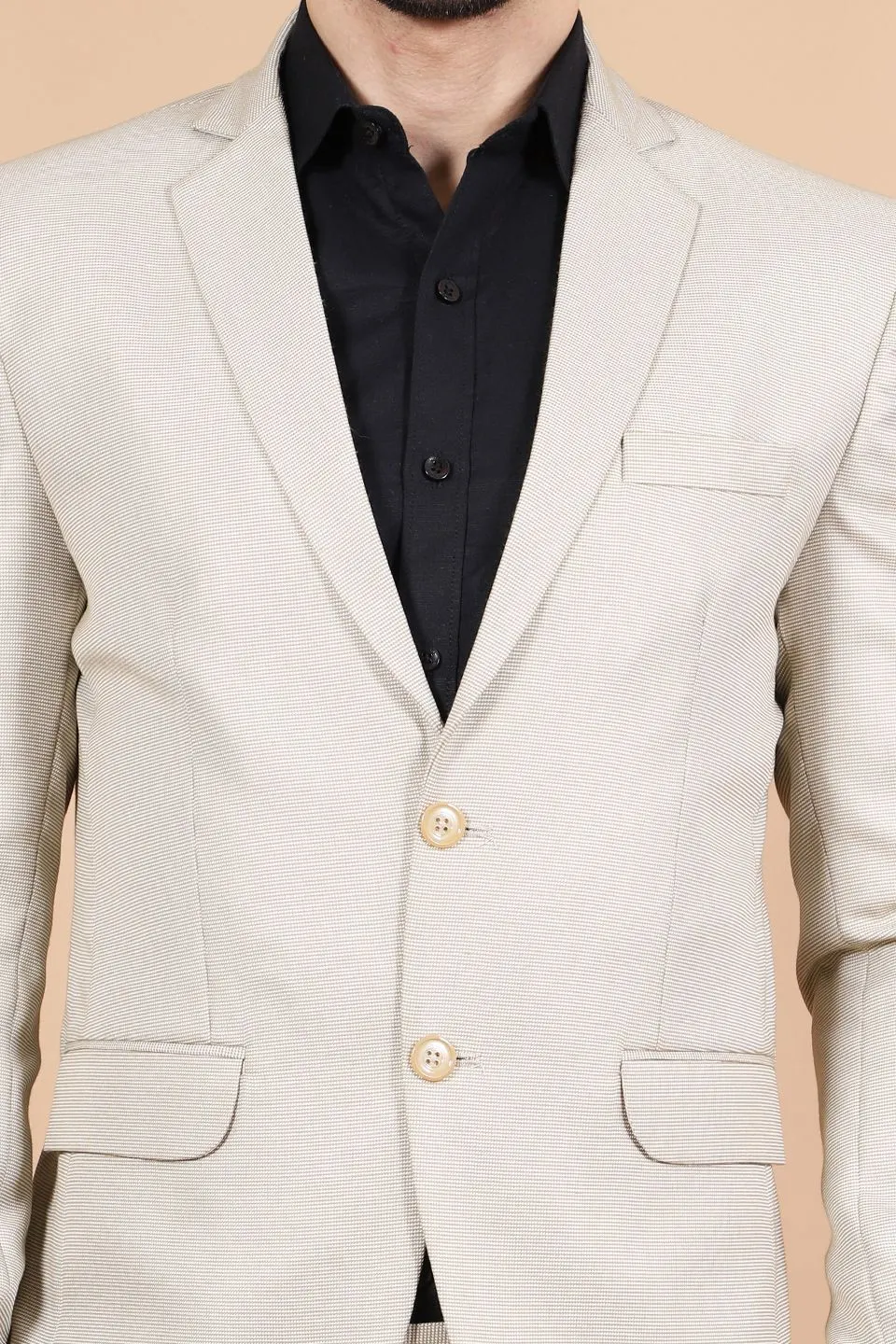 Polyester Cotton Beige Two Piece Suit