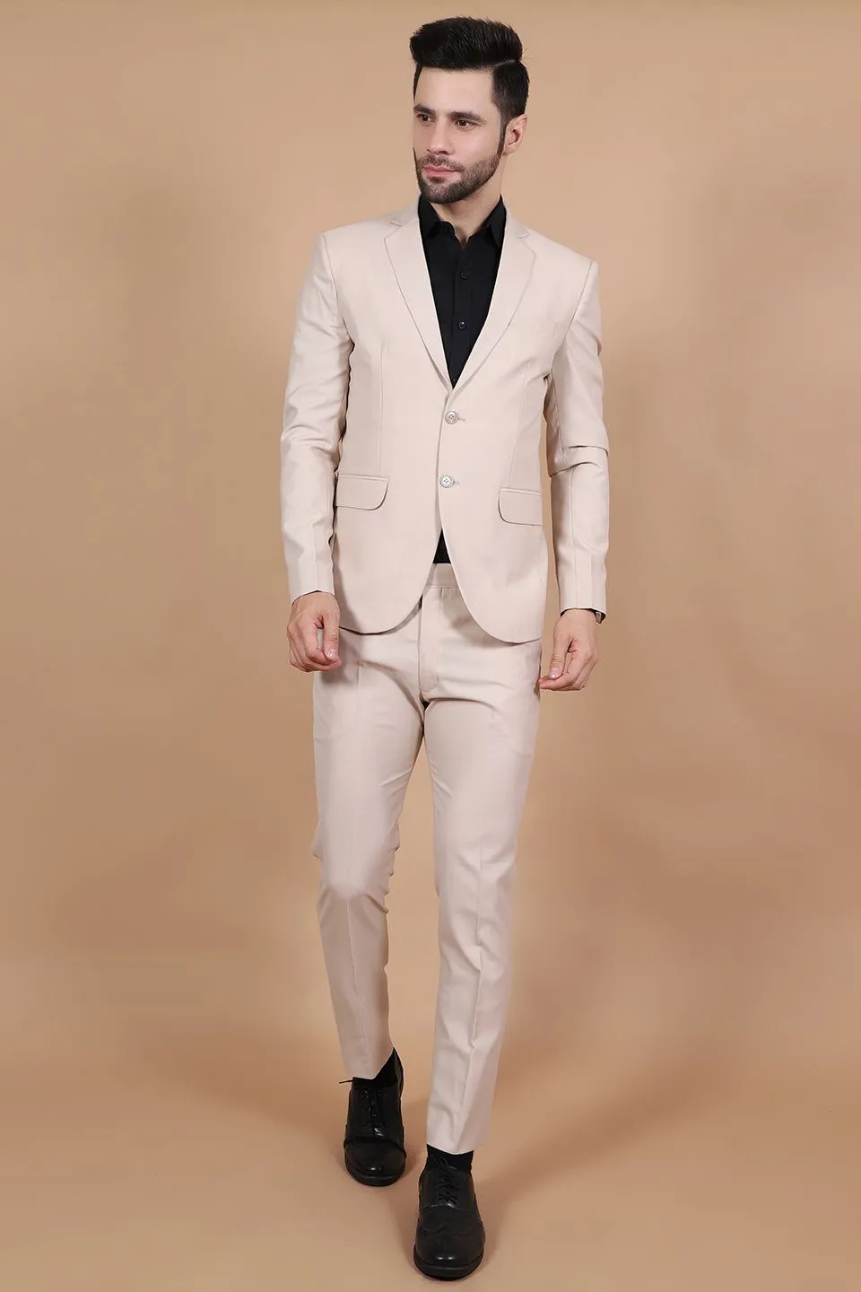 Polyester Cotton Beige Two Piece Suit
