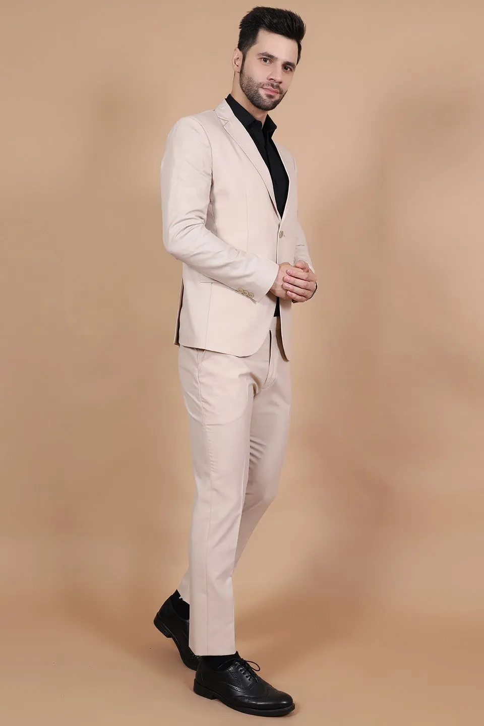 Polyester Cotton Beige Two Piece Suit