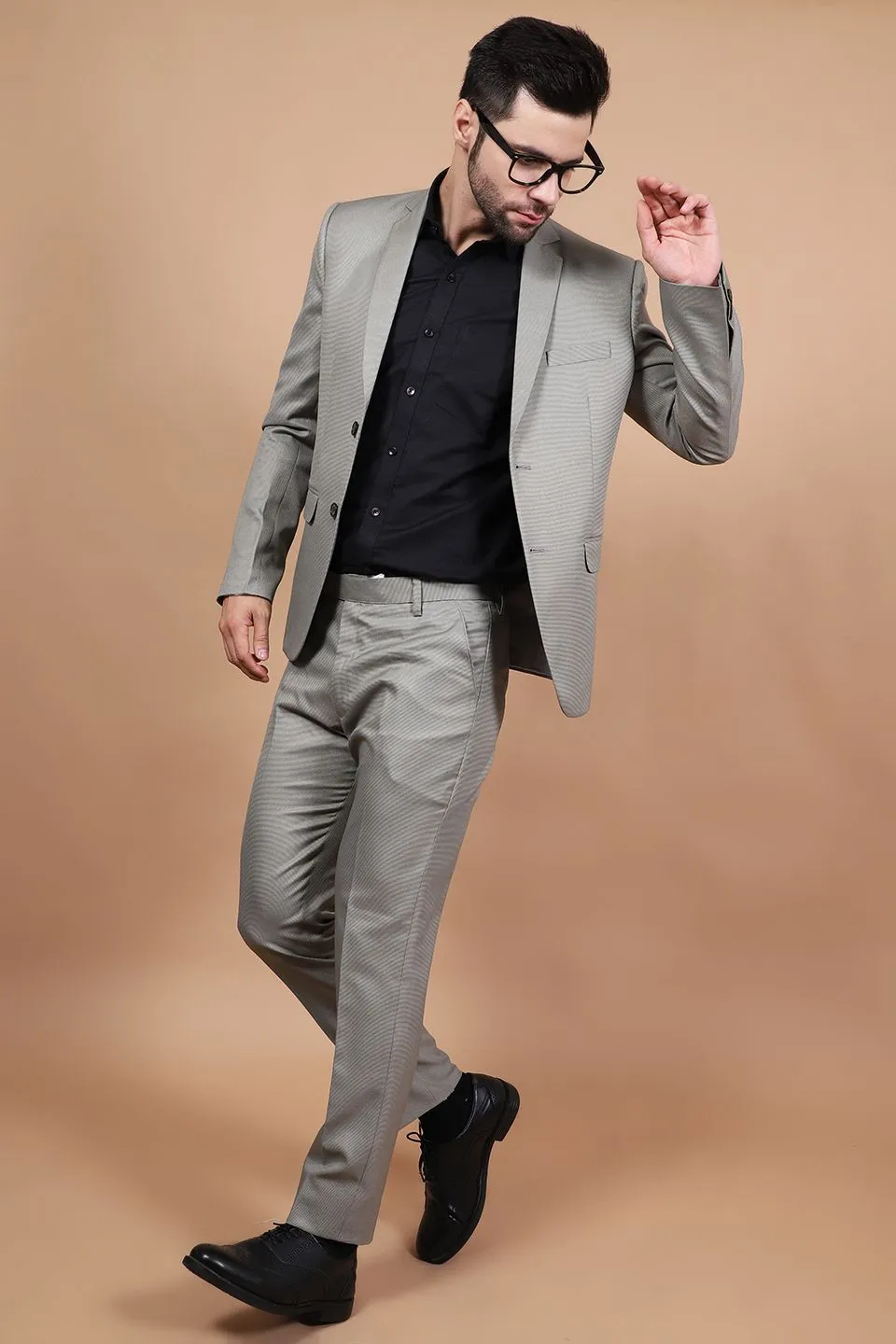 Polyester Cotton Grey Two Piece Suit