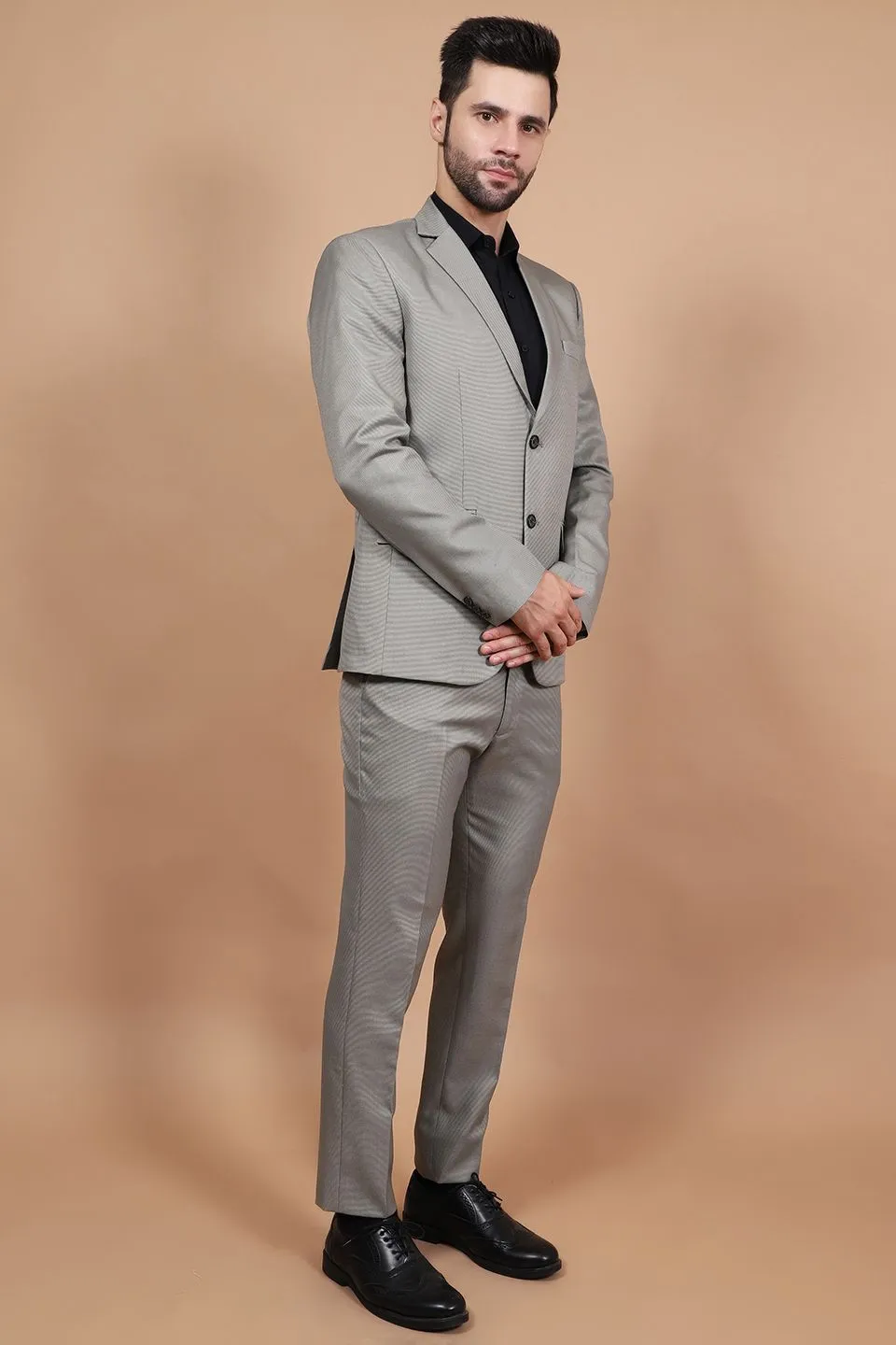 Polyester Cotton Grey Two Piece Suit