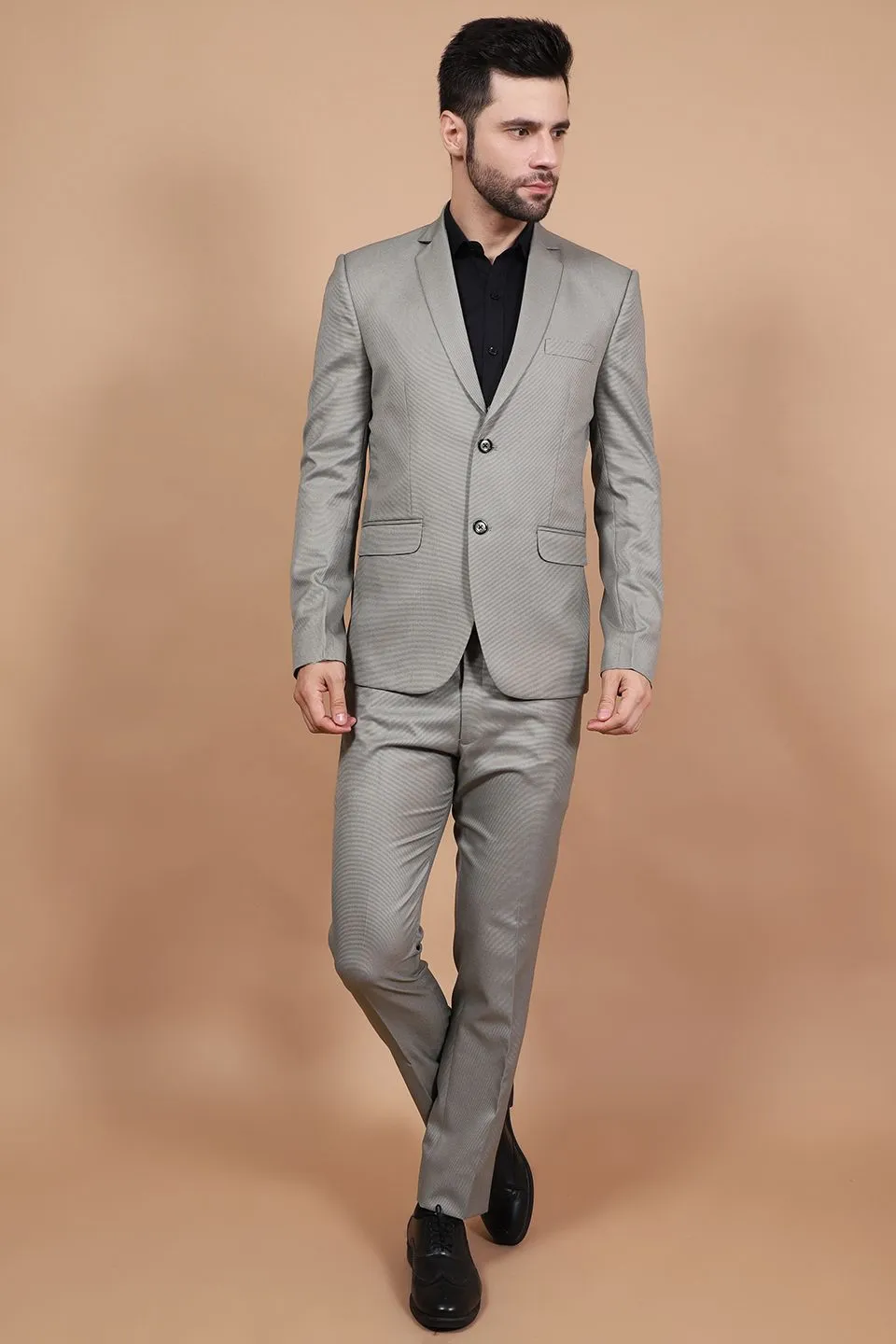 Polyester Cotton Grey Two Piece Suit