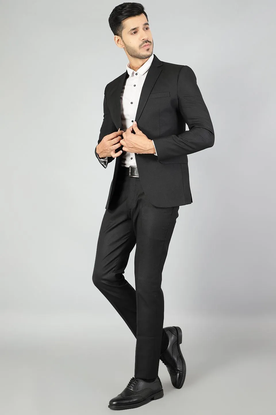 Polyester Cotton Plain Black Two Piece Suit