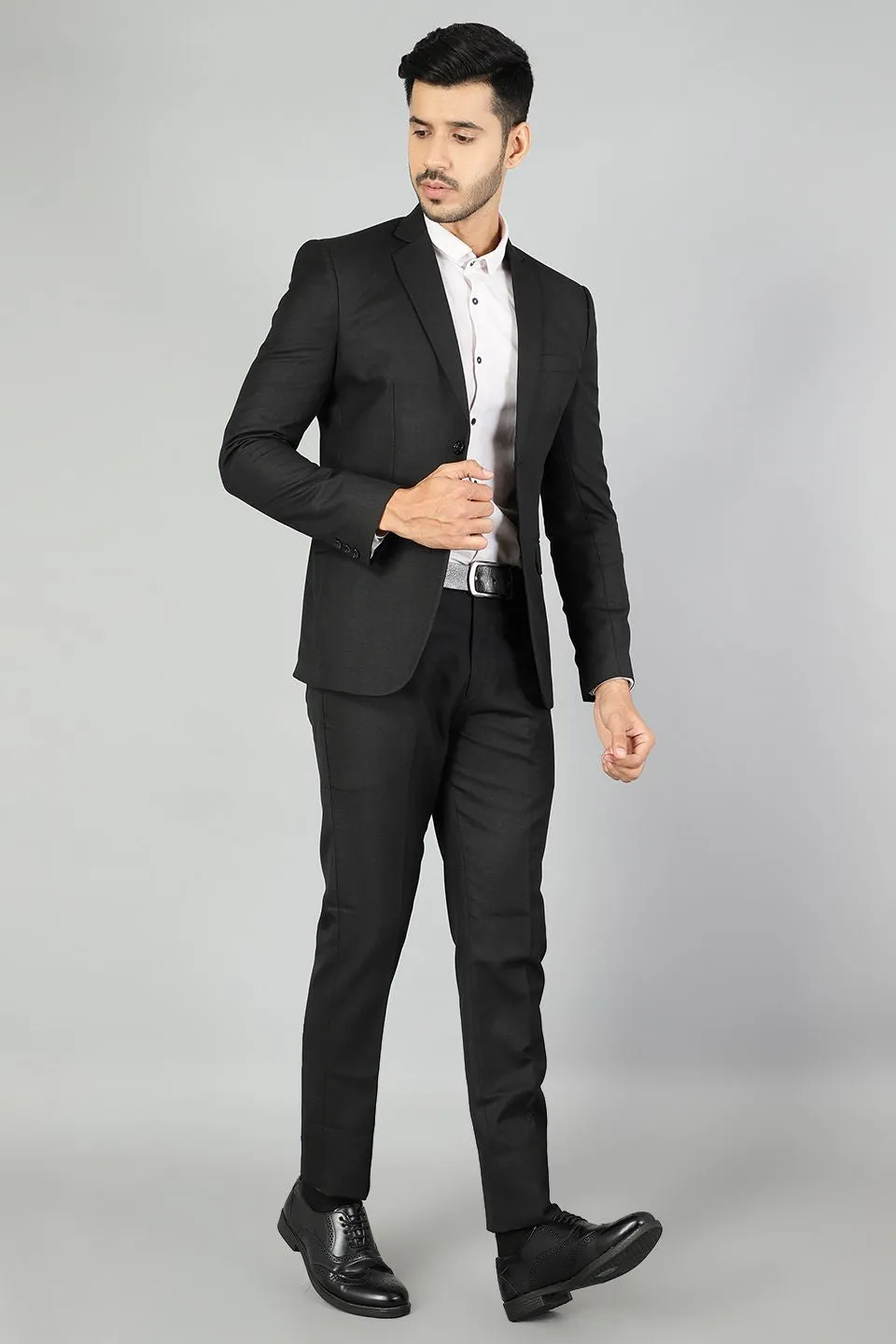 Polyester Cotton Plain Black Two Piece Suit