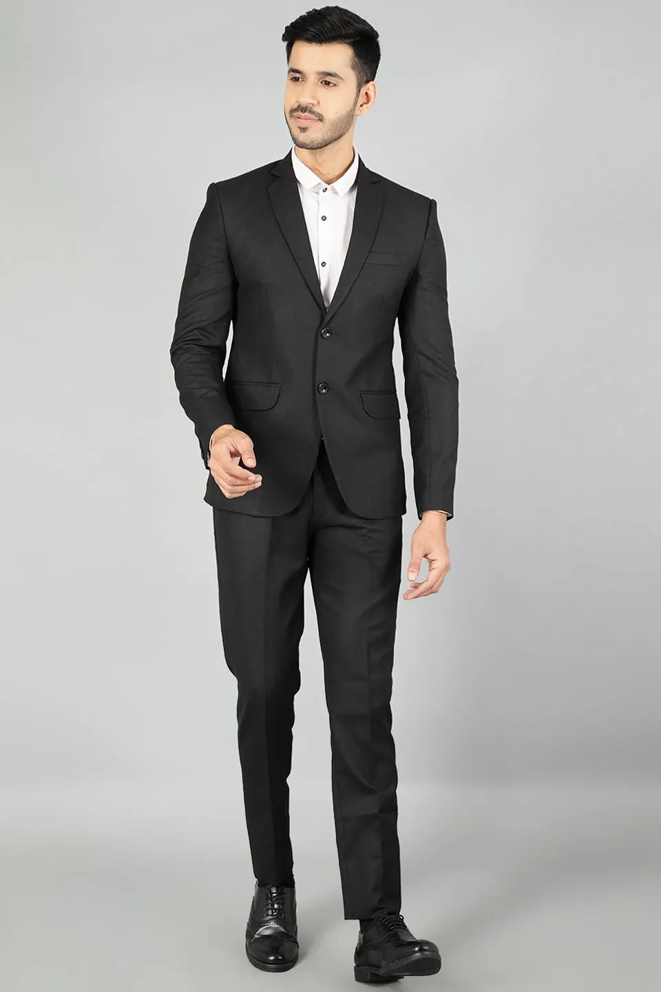 Polyester Cotton Plain Black Two Piece Suit