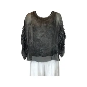 Pompom Sleeve Silk Top (Multiple Colors)