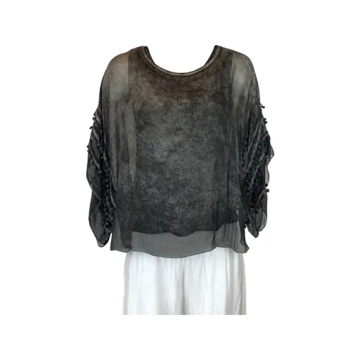 Pompom Sleeve Silk Top (Multiple Colors)