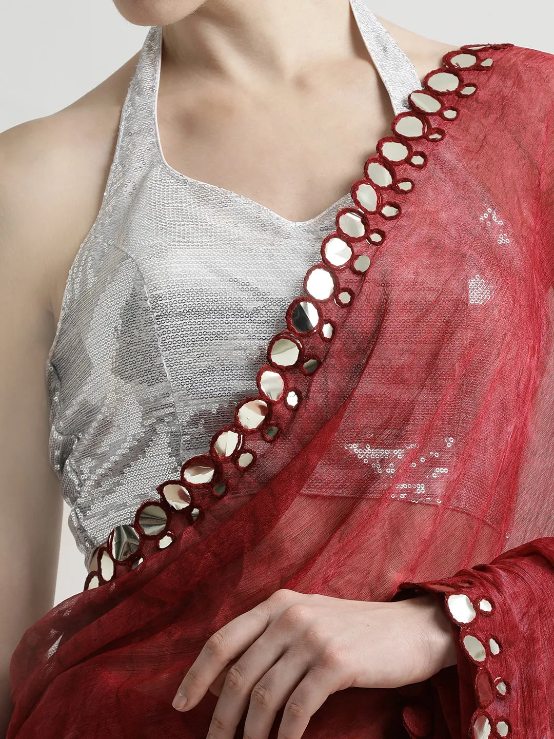 Pure Georgette Patola Mirror Red Tie-Dye Saree