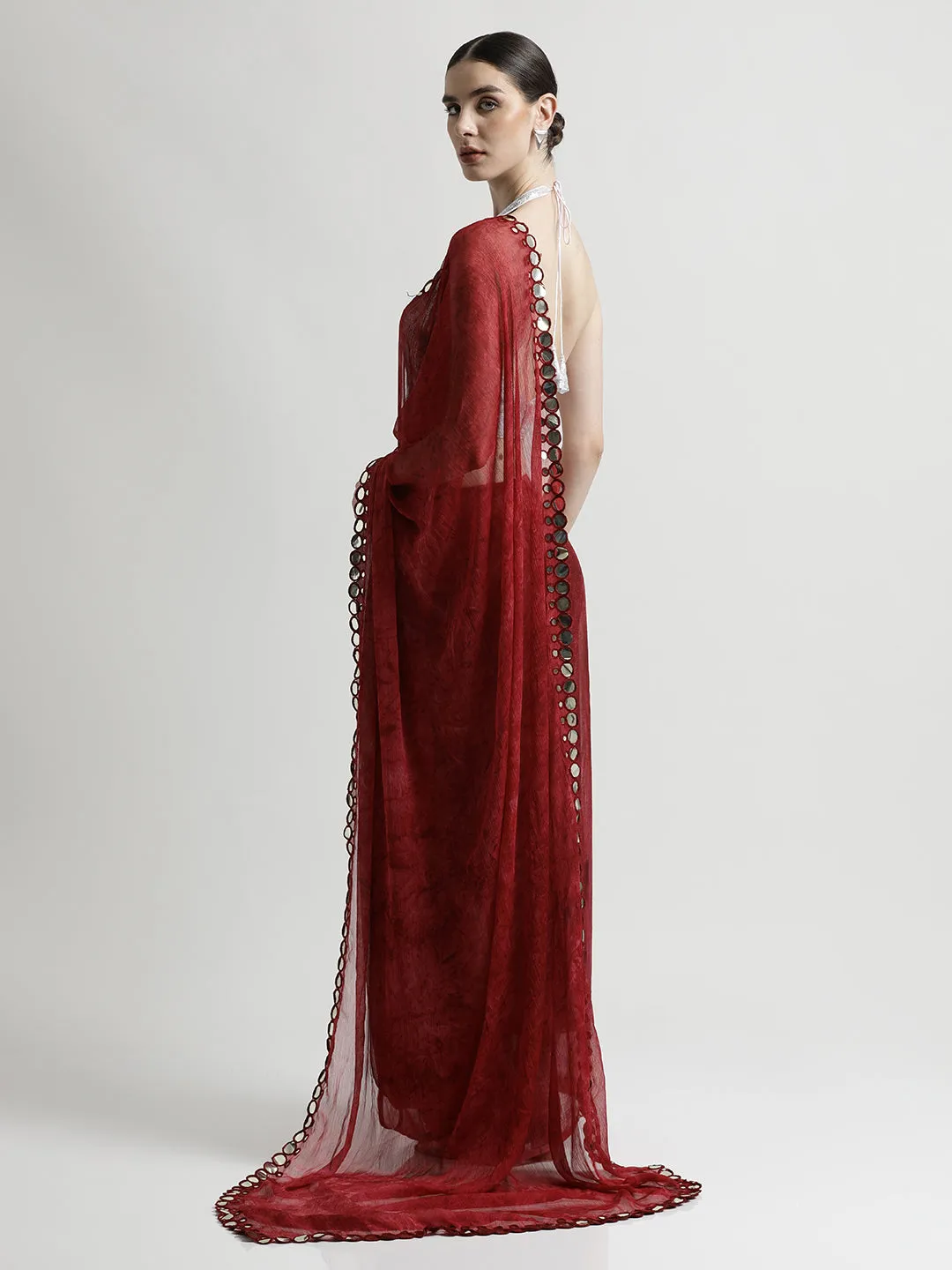 Pure Georgette Patola Mirror Red Tie-Dye Saree