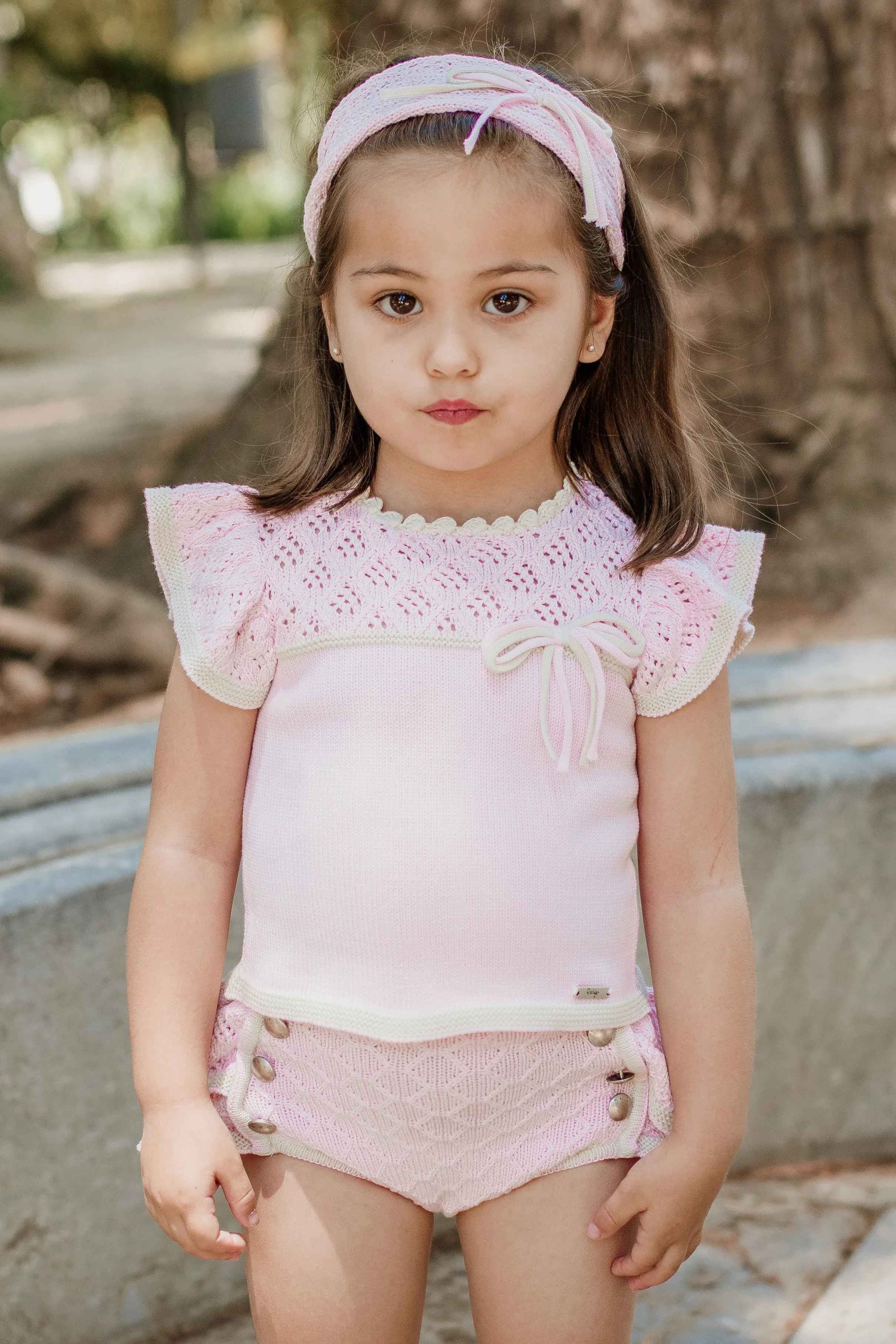 "Amelie" Pink & Cream Knit Top & Bloomers