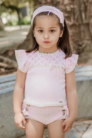 "Amelie" Pink & Cream Knit Top & Bloomers