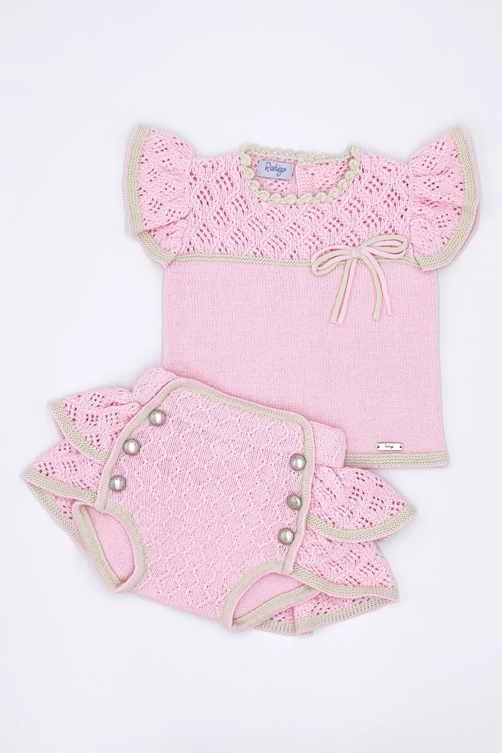 "Amelie" Pink & Cream Knit Top & Bloomers