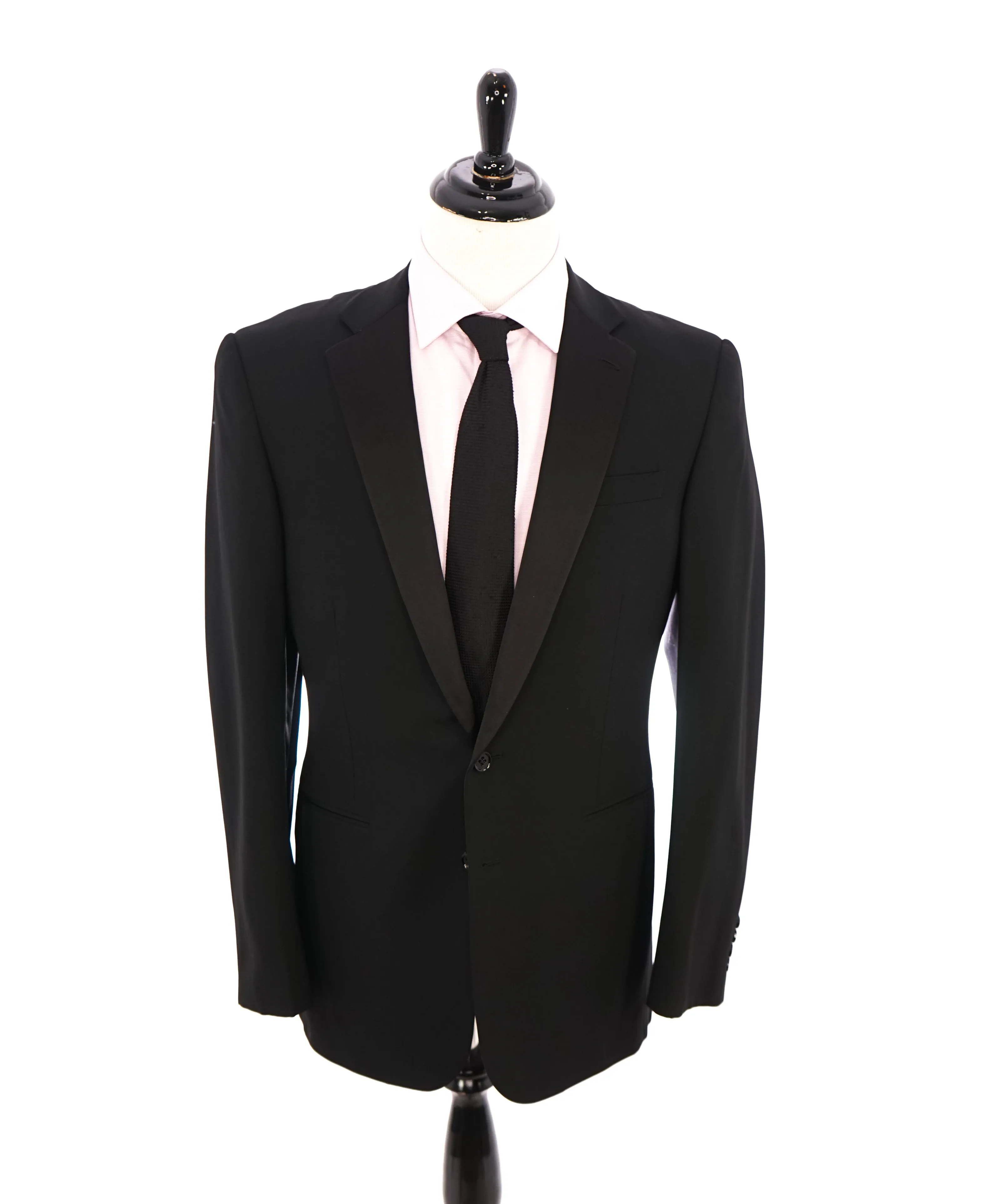RALPH LAUREN BLACK LABEL - Notch Lapel Black Tuxedo Suit With Side Tabs - 40L