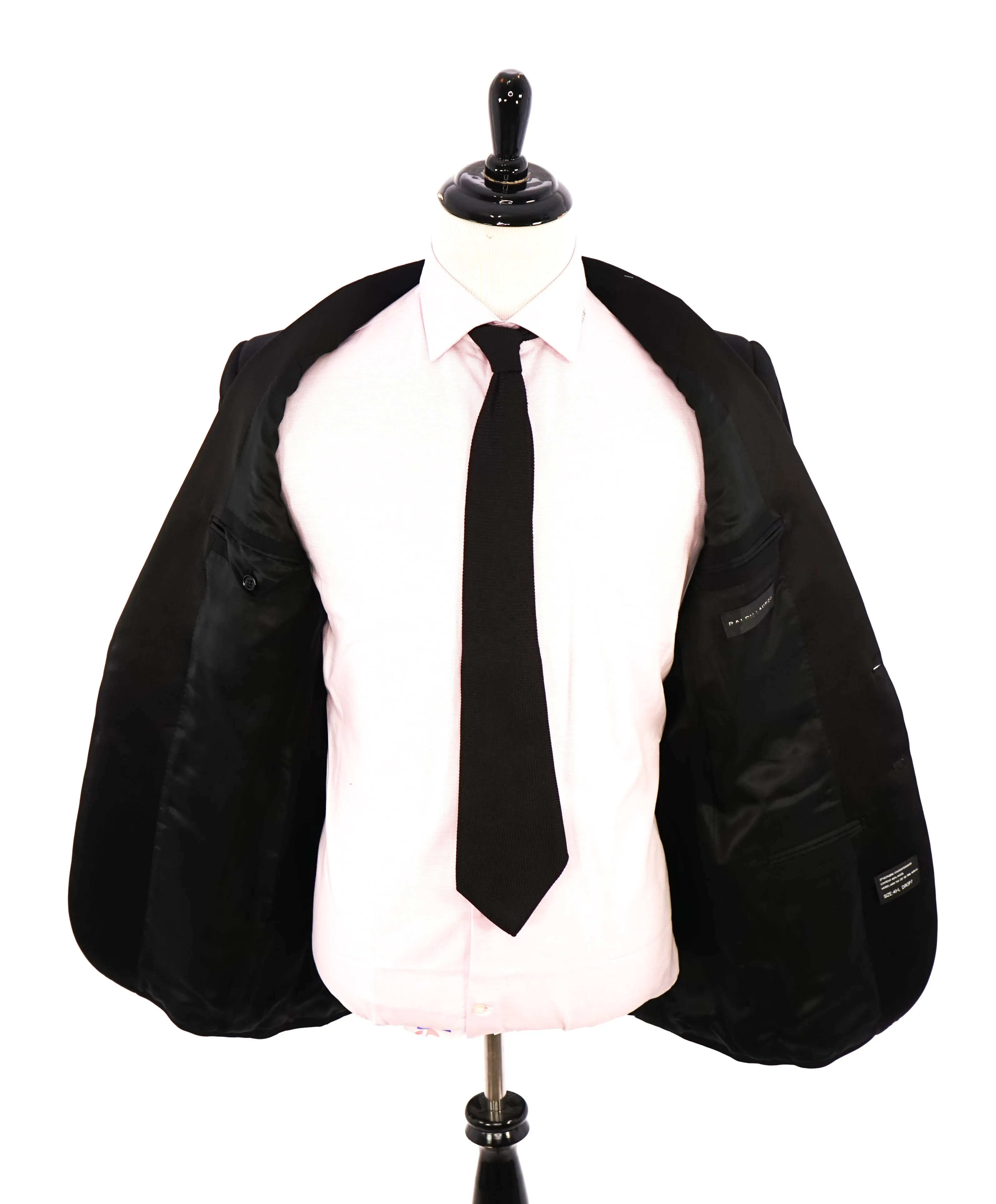 RALPH LAUREN BLACK LABEL - Notch Lapel Black Tuxedo Suit With Side Tabs - 40L