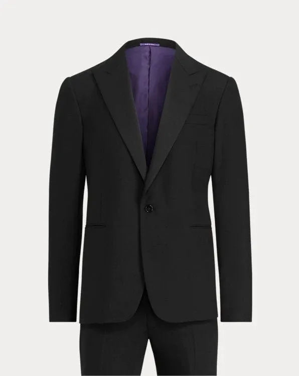 RALPH LAUREN PURPLE LABEL - Peak Lapel Black Tuxedo Suit With Side Tabs - 44R