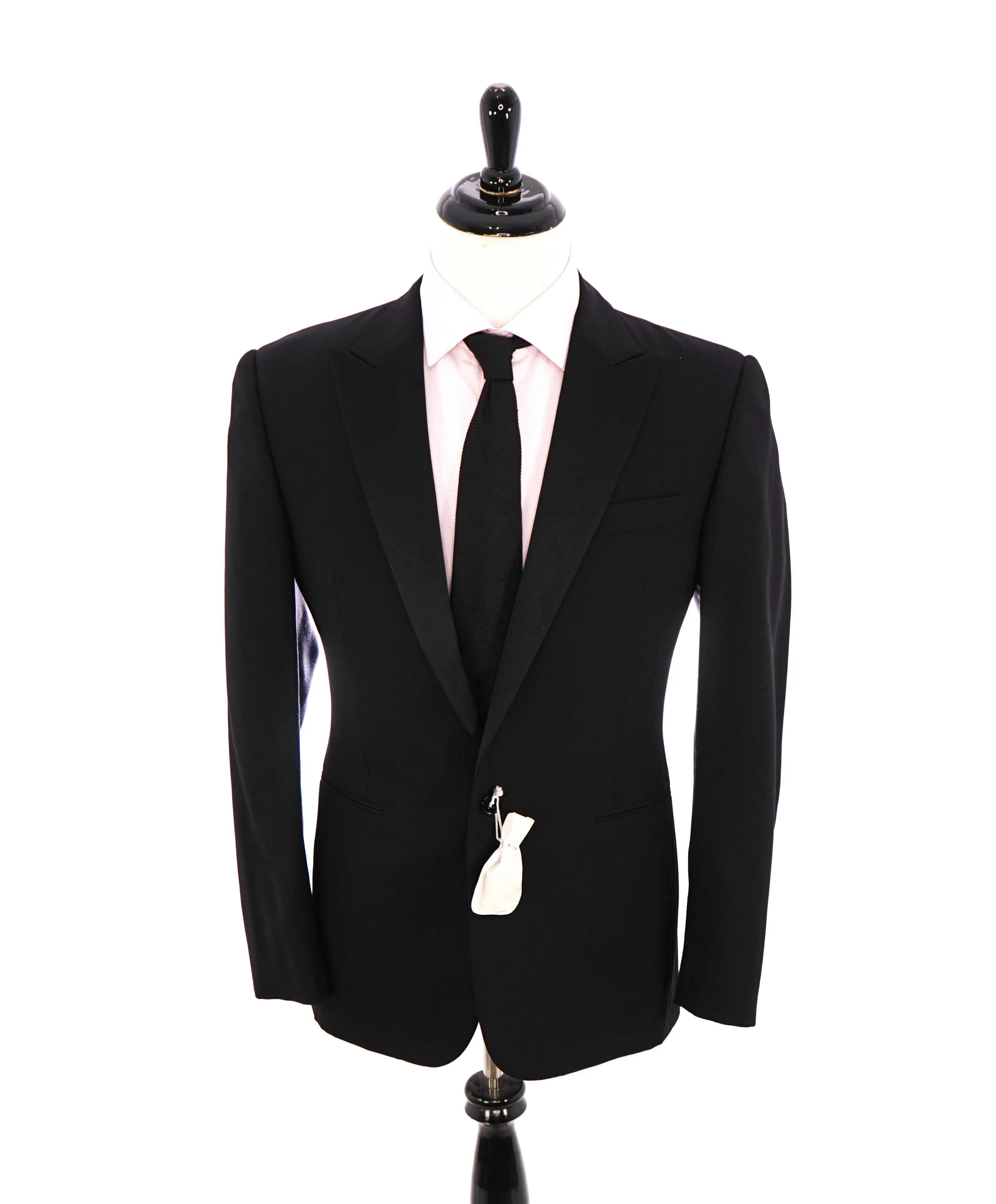 RALPH LAUREN PURPLE LABEL - Peak Lapel Black Tuxedo Suit With Side Tabs - 44R