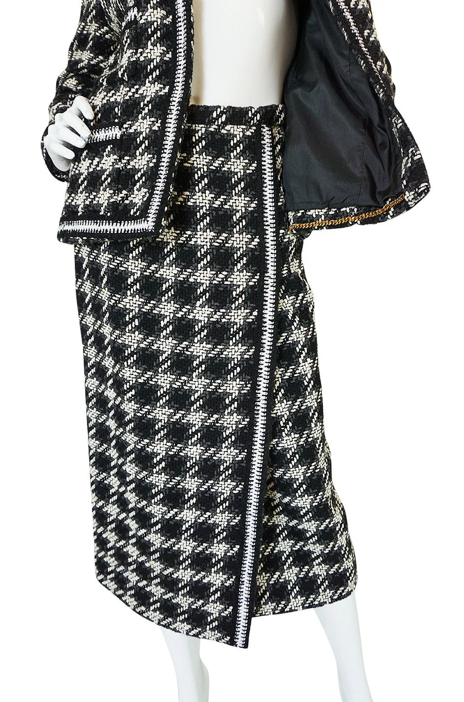 Rare 1980s Graphic Boucle Chanel Midi Length Skirt Suit