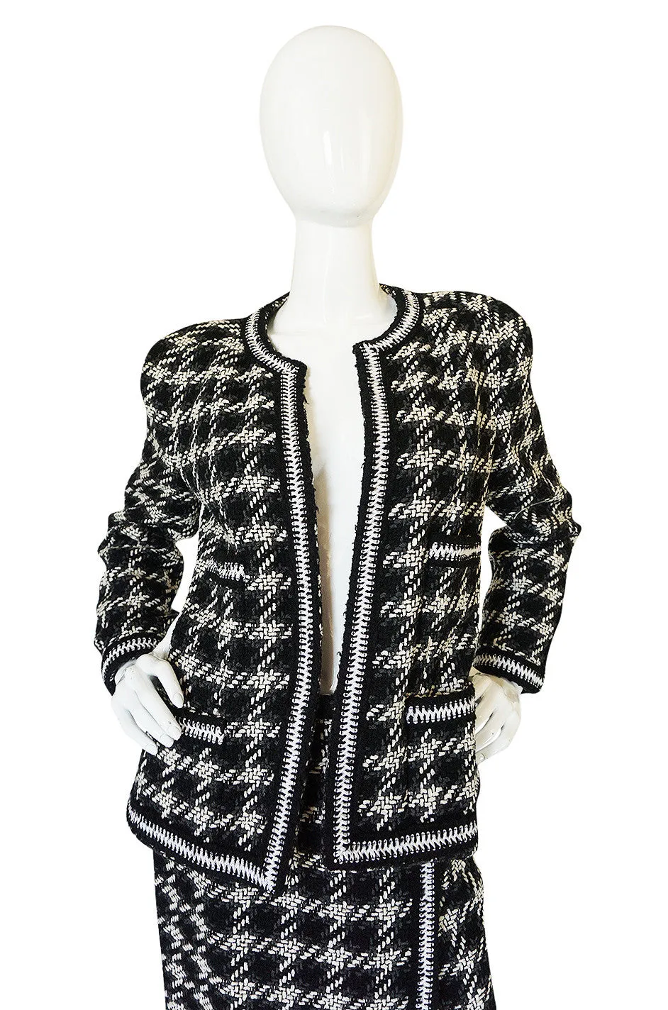 Rare 1980s Graphic Boucle Chanel Midi Length Skirt Suit