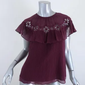 Rebecca Taylor Ruffle Top Pinwheel Purple Eyelet-Embroidered Size 4 Short Sleeve