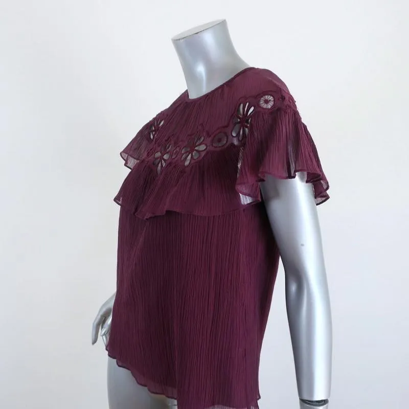 Rebecca Taylor Ruffle Top Pinwheel Purple Eyelet-Embroidered Size 4 Short Sleeve