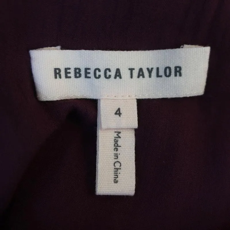 Rebecca Taylor Ruffle Top Pinwheel Purple Eyelet-Embroidered Size 4 Short Sleeve