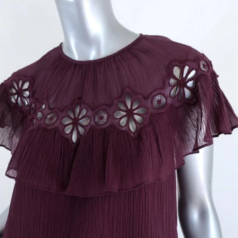 Rebecca Taylor Ruffle Top Pinwheel Purple Eyelet-Embroidered Size 4 Short Sleeve
