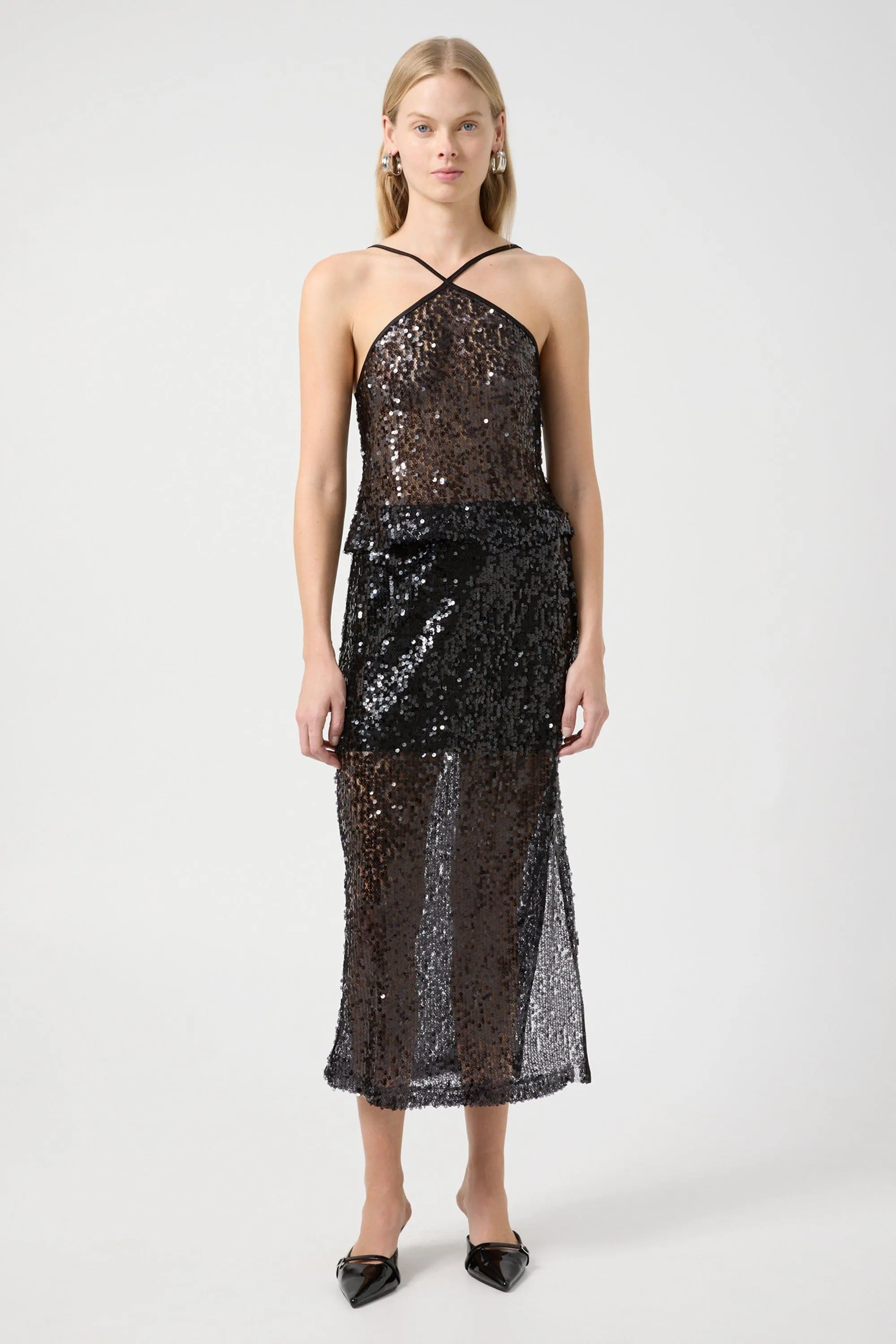 REFLECTION SEQUIN MIDI SKIRT | BLACK
