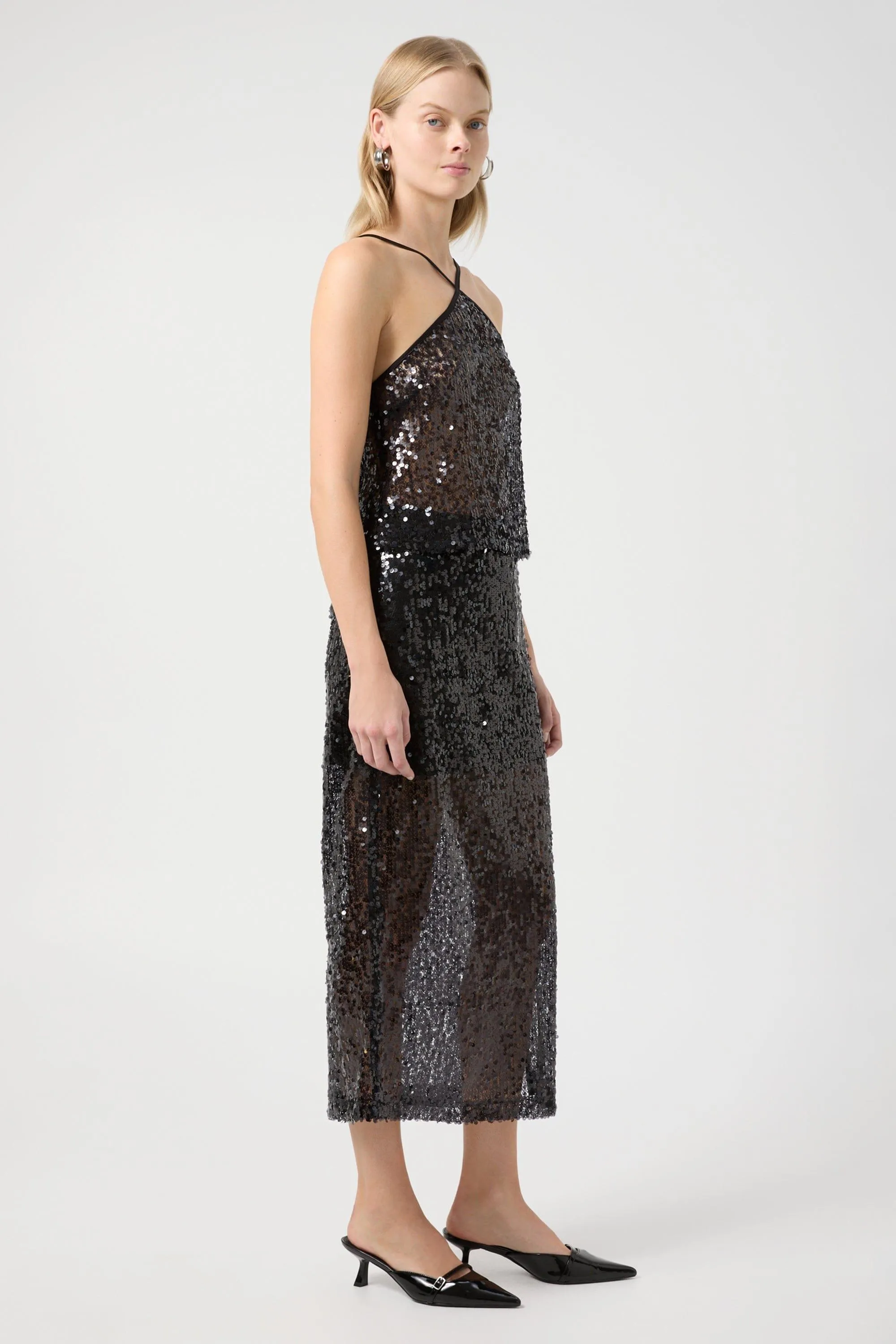REFLECTION SEQUIN MIDI SKIRT | BLACK