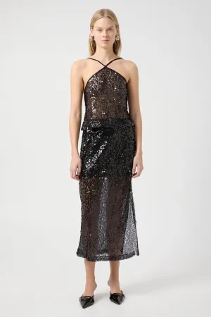 REFLECTION SEQUIN MIDI SKIRT | BLACK