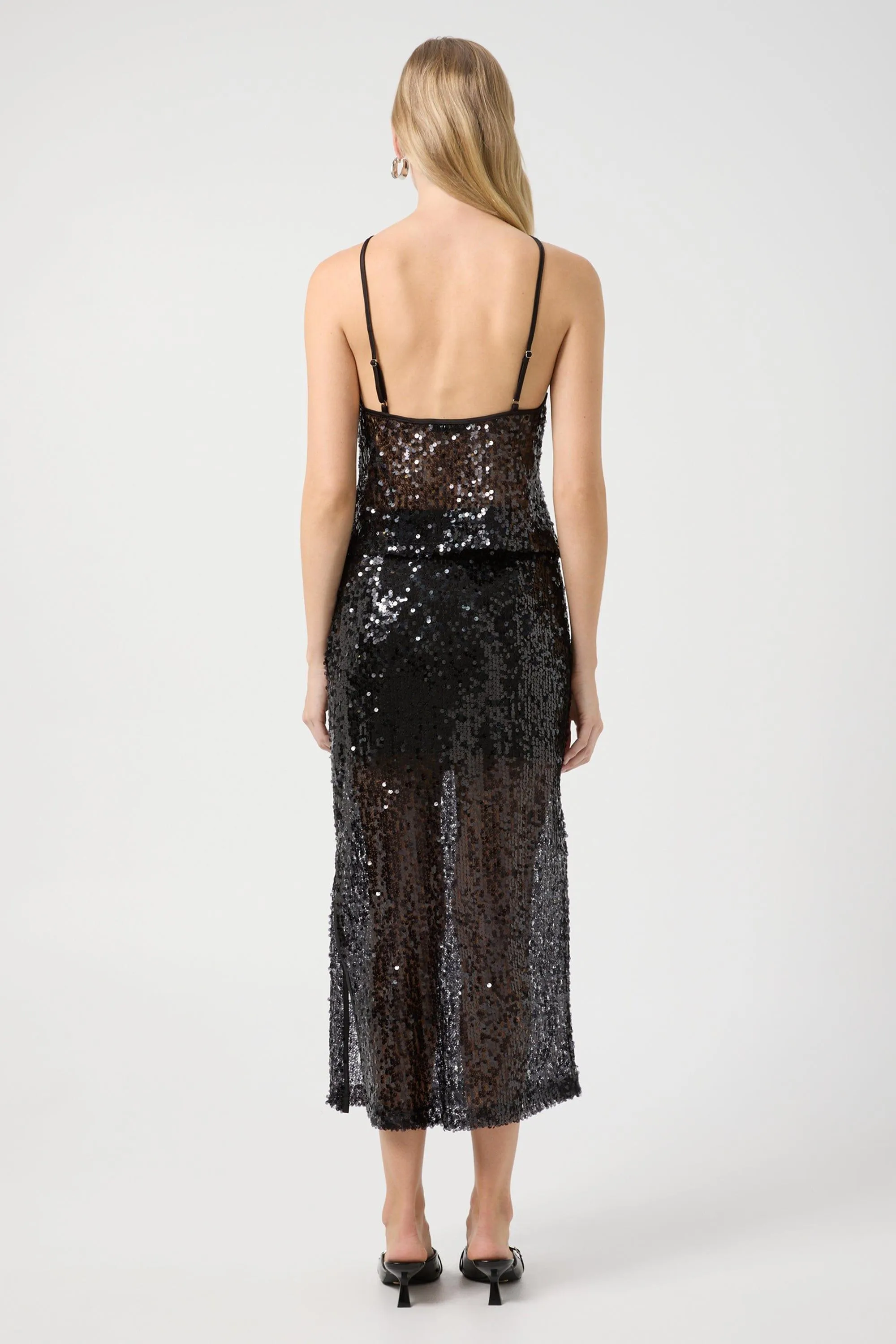 REFLECTION SEQUIN MIDI SKIRT | BLACK