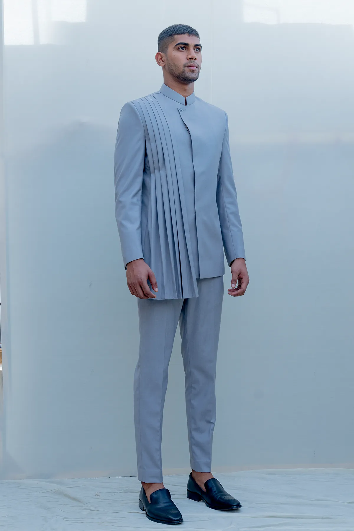 Regnant - Grey Indo Western Pleated Jacket Set