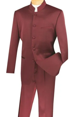 Regular Fit 2 Piece Banded Collar Tuxedo (Burgundy) 5HT