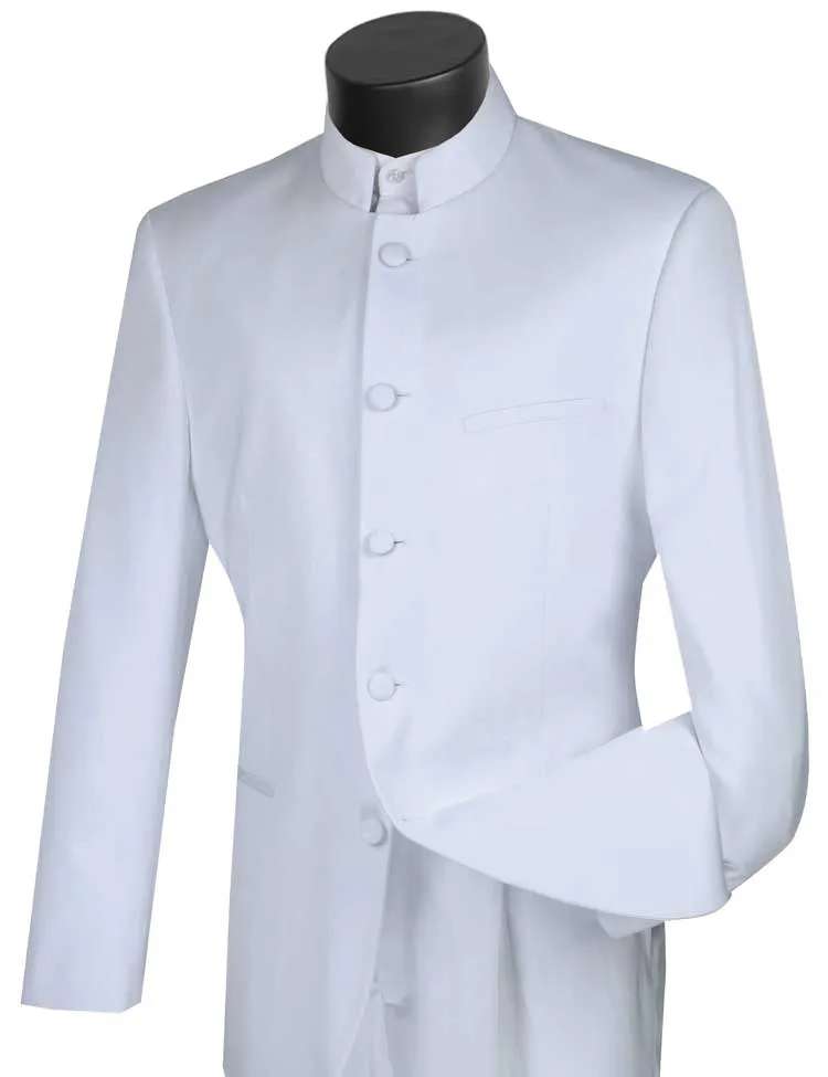 Regular Fit 2 Piece Banded Collar Tuxedo (White) 5HT