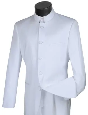 Regular Fit 2 Piece Banded Collar Tuxedo (White) 5HT