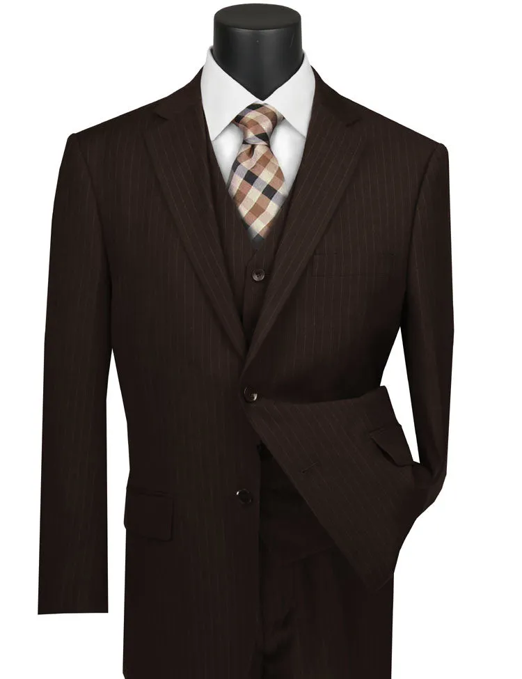 Regular Fit 3 Piece Suit 2 Button Tone on Tone Stripe (Brown) V2RS-7