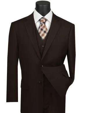 Regular Fit 3 Piece Suit 2 Button Tone on Tone Stripe (Brown) V2RS-7
