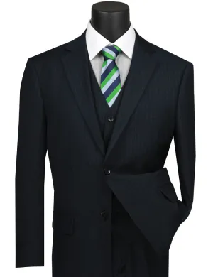 Regular Fit 3 Piece Suit 2 Button Tone on Tone Stripe (Navy) V2RS-7