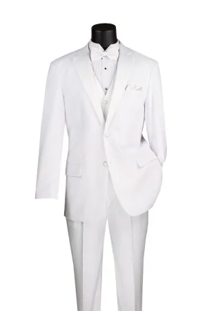 Regular Fit 4 Piece Tuxedo with Vest Bow Tie (White) 4TV-1