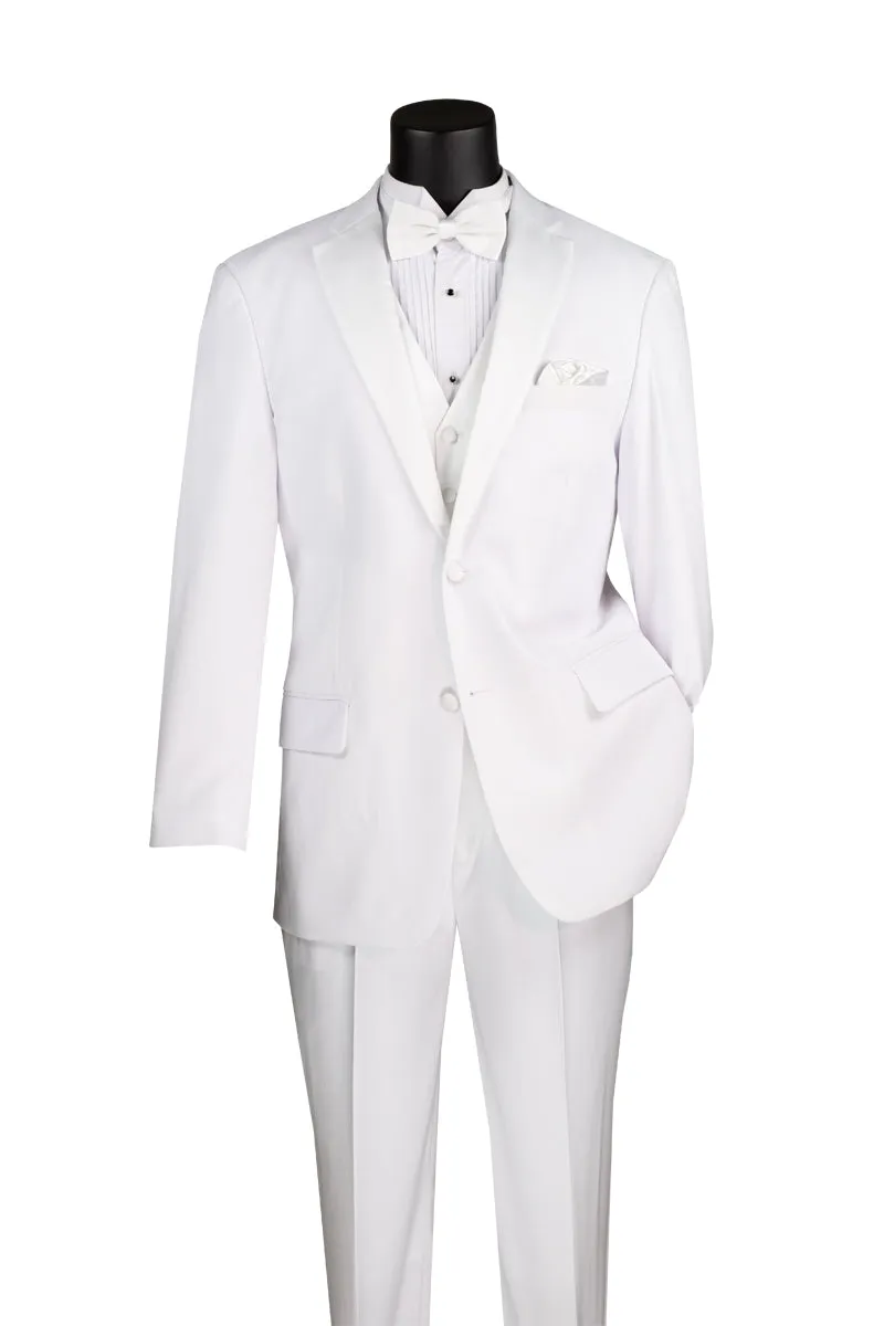 Regular Fit 4 Piece Tuxedo with Vest Bow Tie (White) 4TV-1