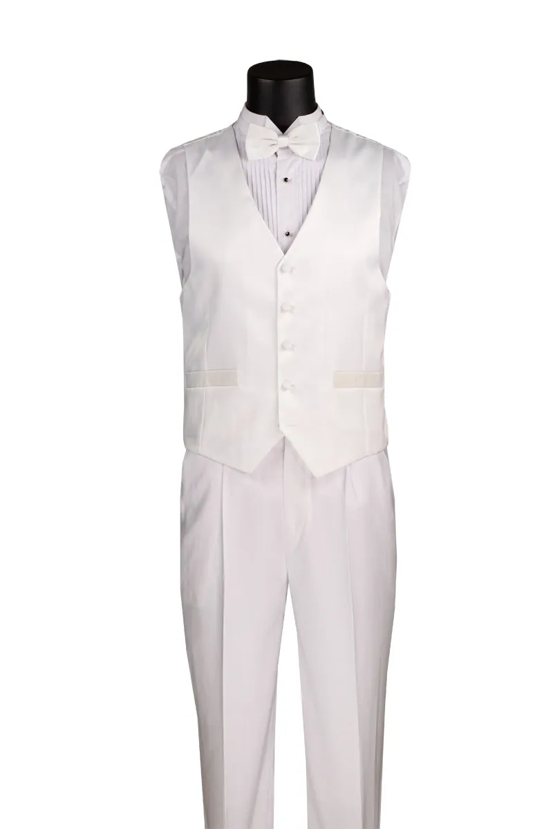 Regular Fit 4 Piece Tuxedo with Vest Bow Tie (White) 4TV-1